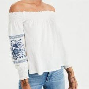 EUC American Eagle 100% Cotton Off-the-Shoulder White Top